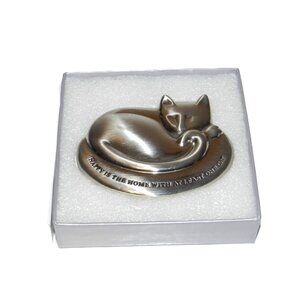 Sacchi Silver Metal Paperweight Happy Is The Home With At Least One Cat Kitty